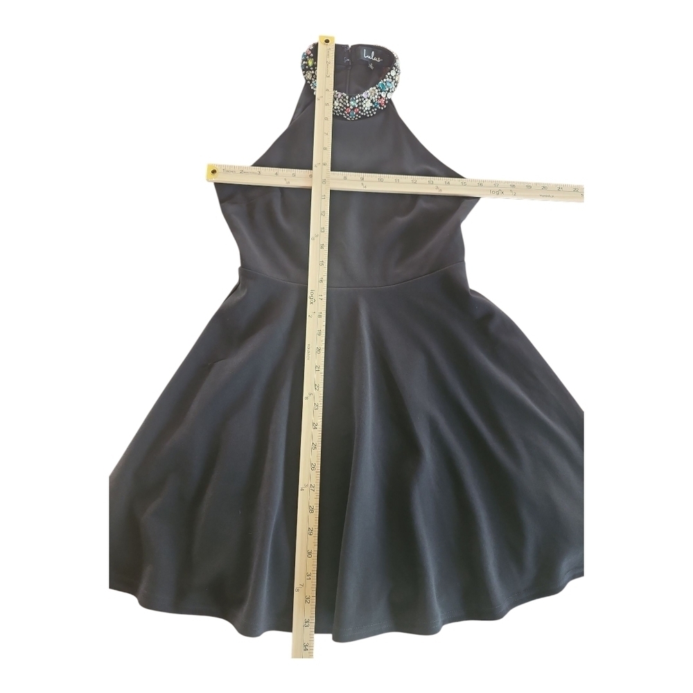 Lulus Black Halter Dress Embellished Neckline Fit Flare Sz S - Picture 10 of 12
